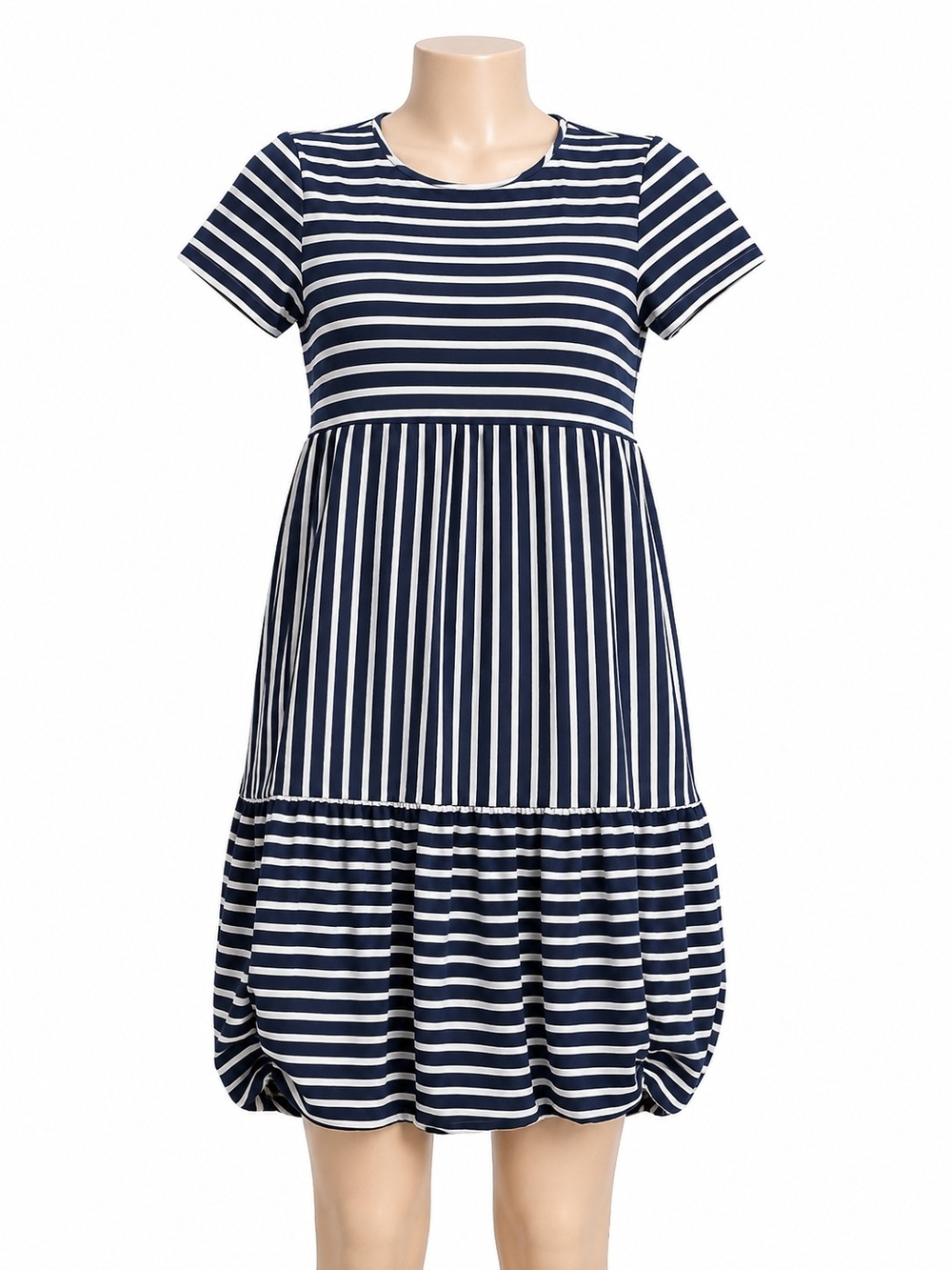 Boden Navy and White Striped Short-Sleeve Babydoll Dress